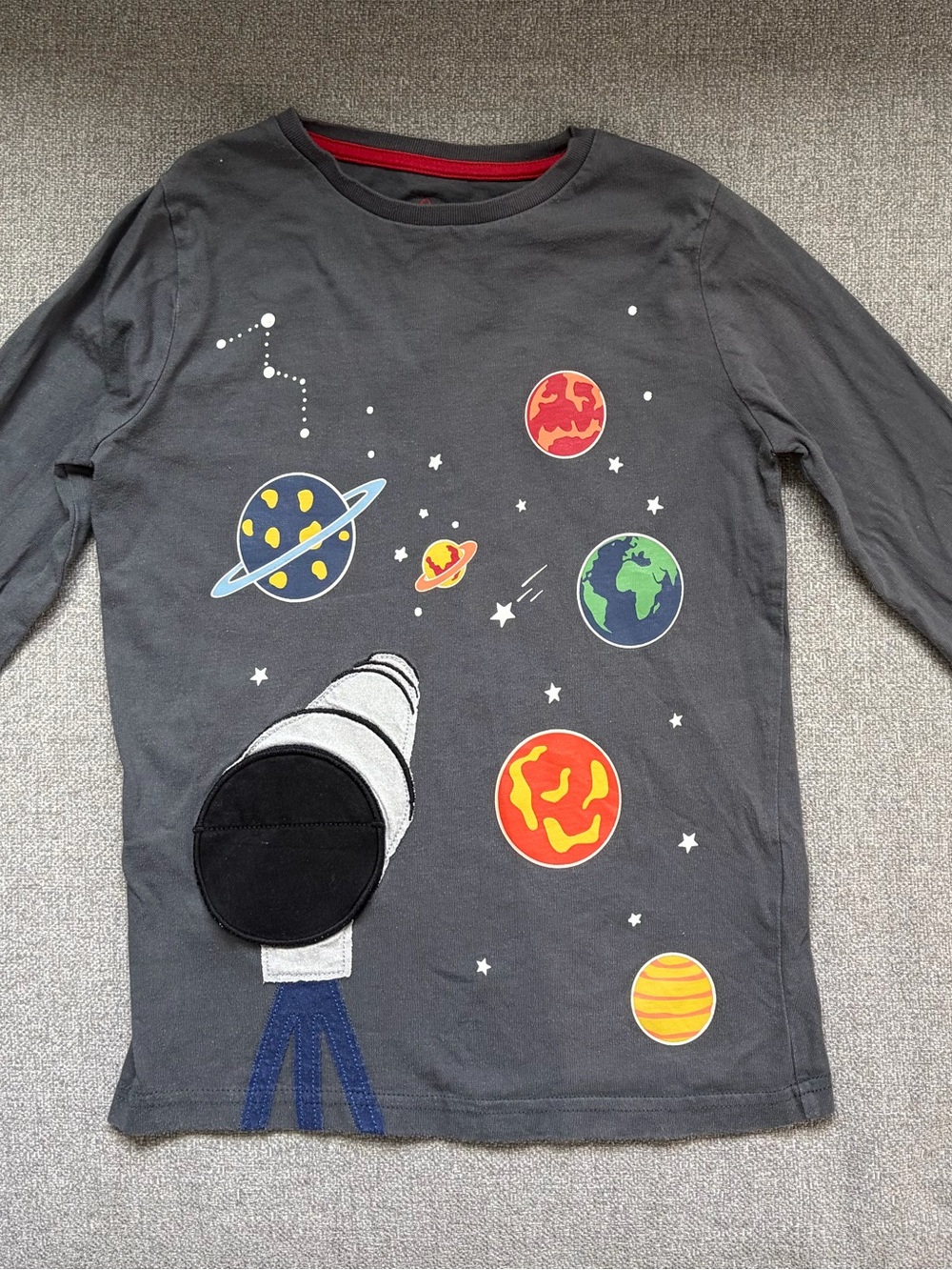 Mini Boden Gray Appliqué Space Shirt